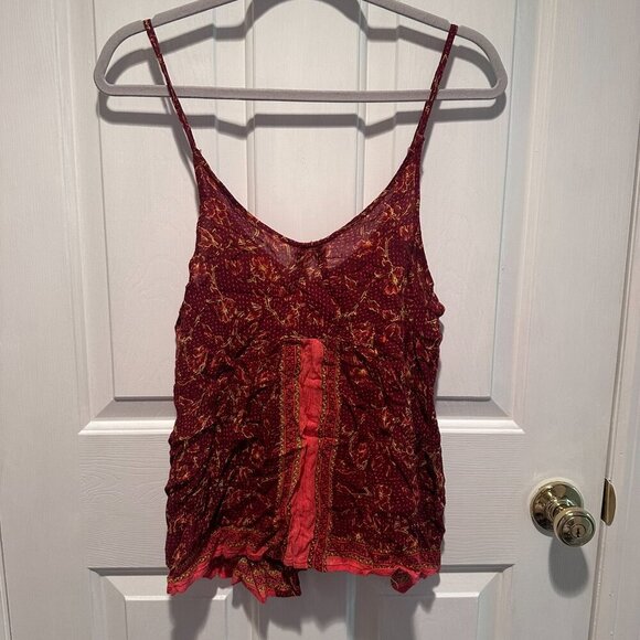 Free People Red Spaghetti Strap Boho Flowy Top - Size Small - Picture 3 of 4